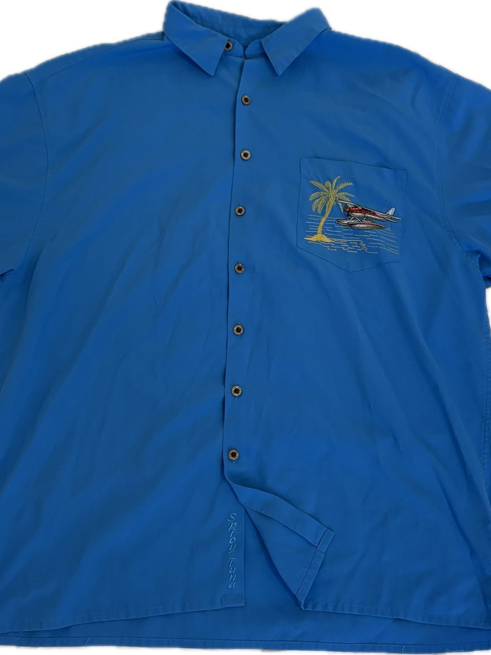 Spicy Tuna Mens Blue Short Sleeve Button-Up Shirt Catch of the Day 2XL